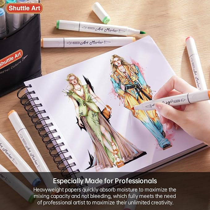 Shuttle Art Marker Pad, 8.3”x8.9” Portable Square Sketchbook, 80 Sheets Marker Drawing Paper, 110LB/180GSM Bleedproof Art Paper, Spiral-Bound, Great for Professional Artist to Draw, Paint & Sketch