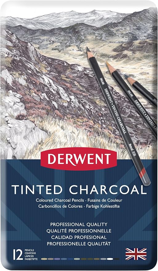 Derwent Tinted Charcoal Pencils, 4mm Core, Metal Tin, 12 Count (2301690)