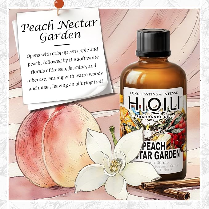 HIQILI Peach Nectar Garden Fragrance Oil for Diffuser, Candle & Soap Making