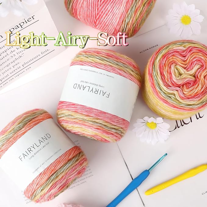 Katech 4 Pack of 100g/3.52 oz Gradient Cake Yarn for Crocheting-Ombre Yarn | 100g/3.52 oz-DK Light Weight #3-60% Cotton 30% Acrylic 10% Wool-Perfect for Scarves, Shawls, Blankets and Garments(H)