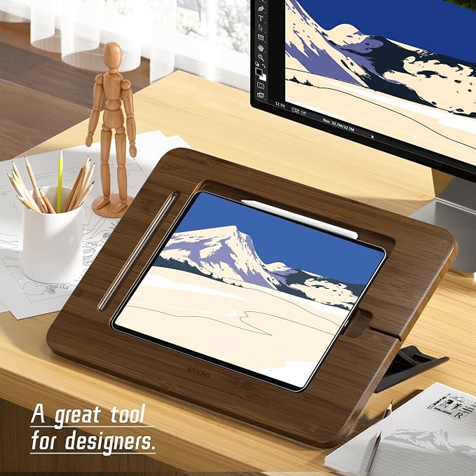 AFOOYO Bamboo Tablet Stand - Portable & Adjustable 5 Angles,Laptop Riser,Book Reading Stand,Compatible with 9.7/10.2/10.5/10.9/11 inches (Walnut Varnish)