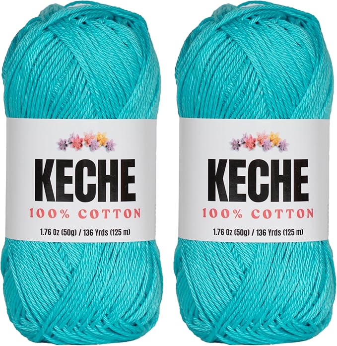 Cotton Yarn - 100% Cotton Yarn for Crocheting and Knitting, Mercerized Cotton Amigurumi Yarn Fine-Sport 2 1.76 oz (50g) / 136 Yrds (125 m) 2 Skeins - Turquoise