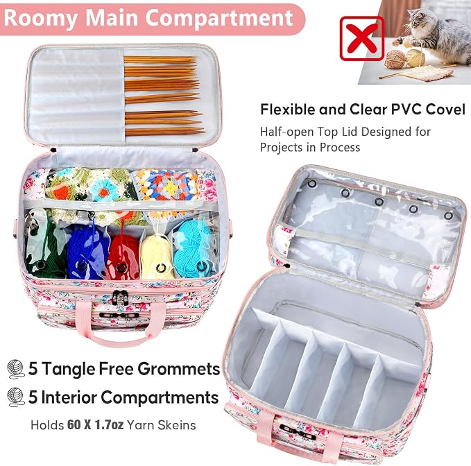 Crochet Organizer Bag with Yarn Holder, Large Yarn Storage for Accessories