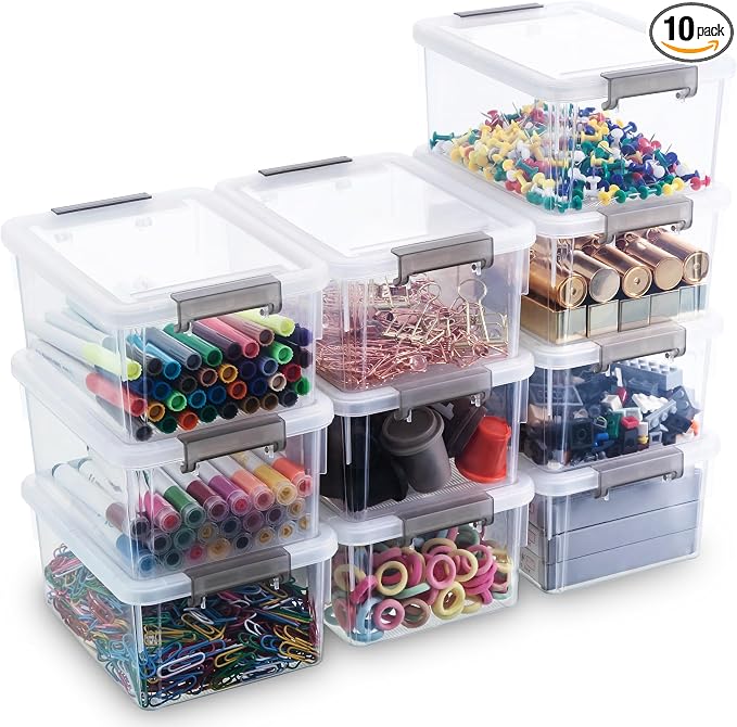 Citylife 10Packs 1.3Qt Small Storage Bins with Lids,Stackable Clear