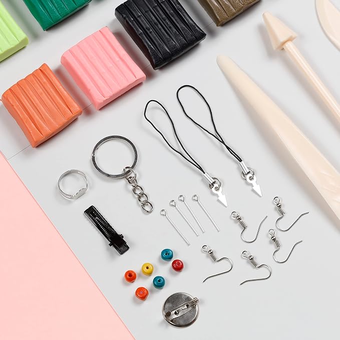 Incraftables Polymer Clay Kit – 24-Color Non-Toxic Oven-Bake Clay Set with Tools, Cutters, Molds, Jump Rings & Keychain Rings for Jewelry, Miniatures & Sculpting
