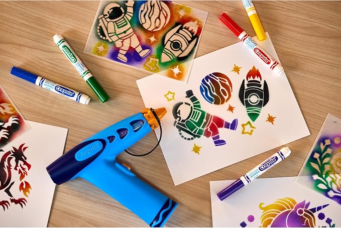 Crayola Marker Airbrush Spray Art Kit, 8 Washable Markers, 5 Stencils