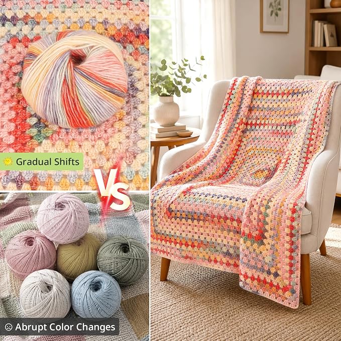 Coopay Crochet Kit for Beginners, Variegated Granny Square Blanket Kit