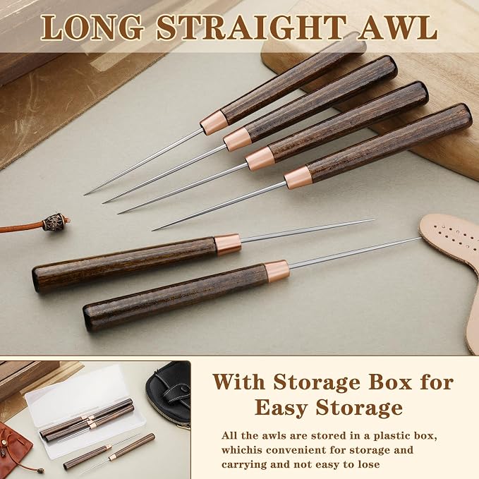 ZXIIXZ 6 Pcs Scratch Awls with Wooden Handle Leather Stitching Sewing Awl