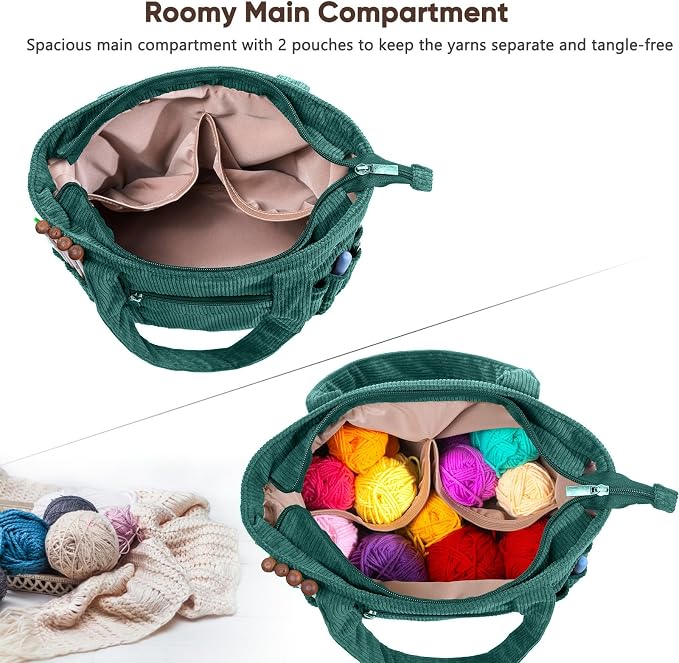 MYBAGZING Crochet Bag and Tote - Corduroy Yarn Bag - Yarn Holder for Crocheting - Crochet Storage Bag for Crochet Hooks, Crochet Accessories, Knitting Bag for Crochet Lovers, Mother's Day Gift