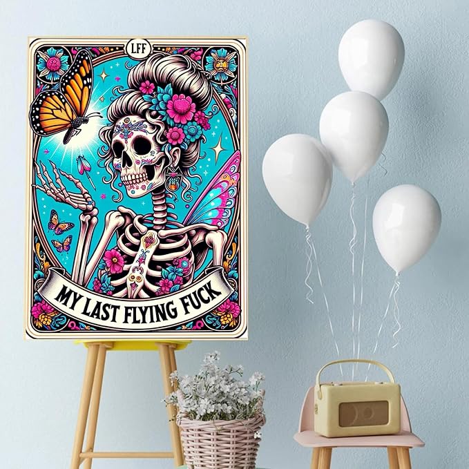 Diamond Art Kits for Adults Skull Last Flying Diamond Painting Kit 12x16in | 5D Skull Diamond Art Painting Kit for Adult, DIY Full Round Drill Tarot Gem Art Diamond Dots Kits for Home Wall Decor Gift