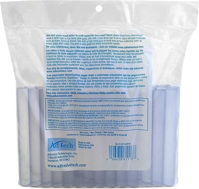 AdTech Crystal Clear Hot Glue Gun Sticks (W220-14ZIP50) – All-Purpose Glue Sticks for Crafting, Scrapbooking & More. 50 Pieces. Length: 4” Diameter: .44”. (Pack of 2)