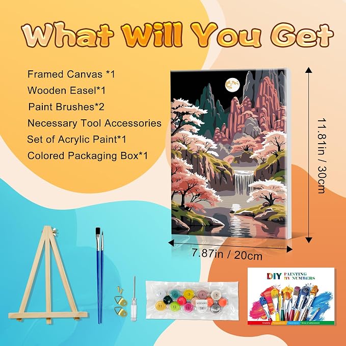SmartEZ Framed Paint by Numbers Kit for Adults, Landscape Paint by Numbers | Adult Paint by Number Kits with Frame for Gift, Home Wall Decor, 7.87x11.81 Inch