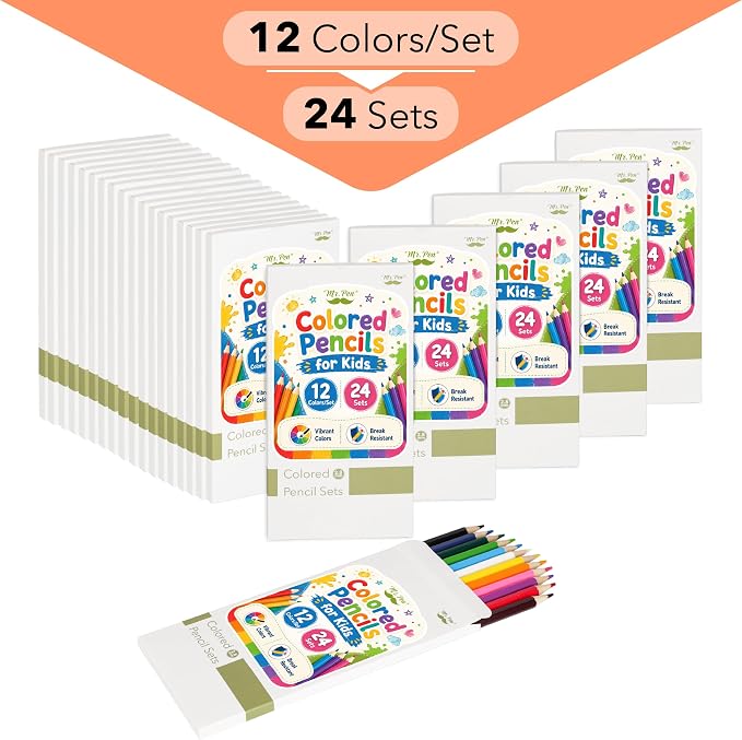 Mr. Pen- Bulk Colored Pencils for Kids, 12 Colors/Set, 24 Sets, Soft Core | Pre-Sharpened Color Pencils Bulk for Adult Coloring Book, Drawing, Sketching, Classroom Prizes, Kids Party Favors