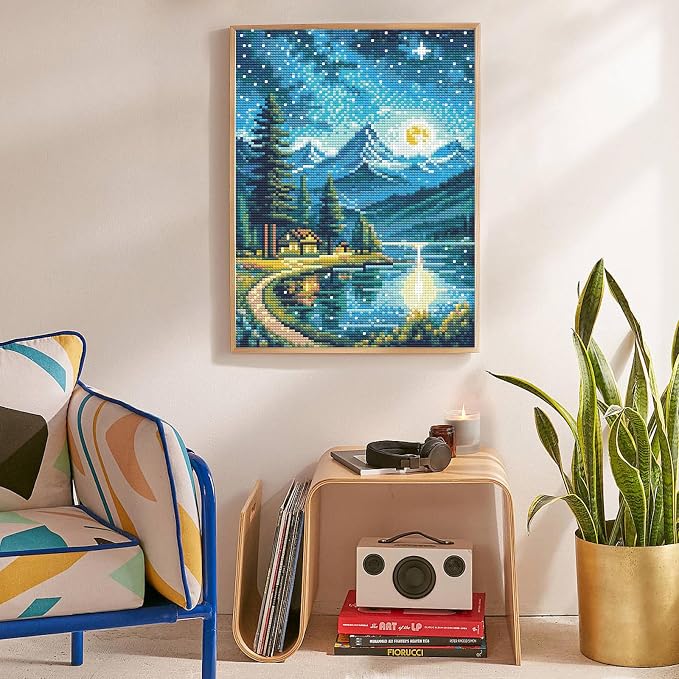 Diamond Art Kits for Adults, Moon Lake DIY Diamond Painting for Beginners | 12x16 Inch, Full Drill Round Dots, Lakeside Villages 5D Gem Art Craft Kits, Home Decor, Stress Relief Relaxing Hobby Gift