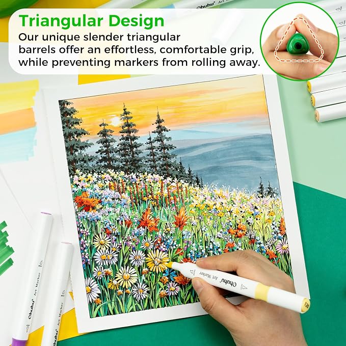 Ohuhu Alcohol Markers Fine& Chisel 48 Landscape Colors for Beginners Adults | Art Marker Set for Cozy Coloring Illustration Drawing Sketching, Dual Tips Alcohol-based Markers, Great Value Pack