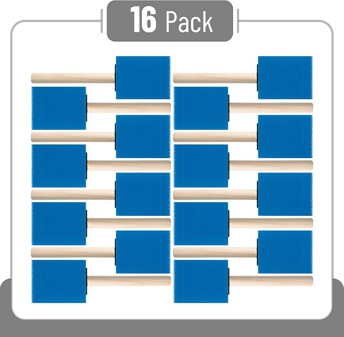Bates- Foam Paint Brushes, 2", 16 Pack, Blue Sponge Brushes for Painting, Staining