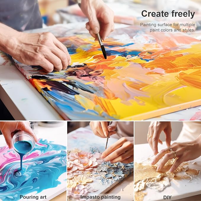 PHOENIX 12x12 Inch Pack of 2 Canvas - 8 Oz Triple Primed 5/8 Inch Profile 100% Cotton White Blank Canvas, Square Framed Canvas for Oil Acrylic & Pouring Art