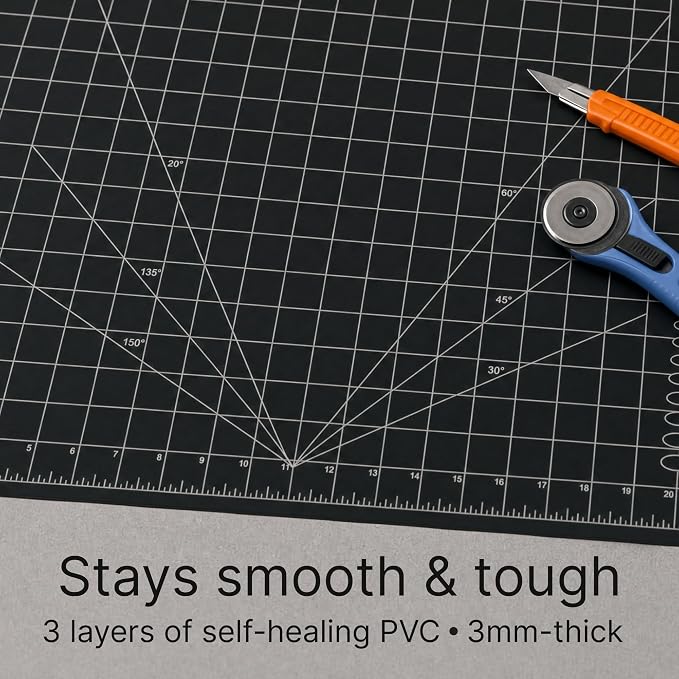 Premium Self Healing Cutting Mat - 36 Inches by 48 inches - A0-3 Layer Quality PVC Construction - Dual Sided, Imperial and Metric Grid Lines - Perfect for Cutting, Sewing, and Crafts