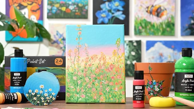 Nicpro 12 Colors Large Bulk Acrylic Paint Set for Artist (8.45 oz, 250 ml) | Rich Art Painting Supplies, Non Toxic for Multi Surface Craft Rock Canvas Wood Ceramic Leather Fabric, for Adult Beginners