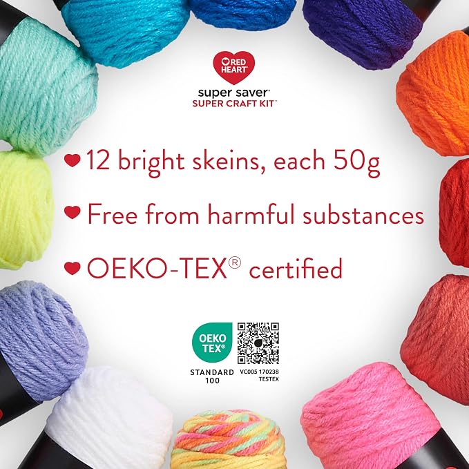 Red Heart Super Craft Kit Brights, Yarn for Crocheting and Knitting