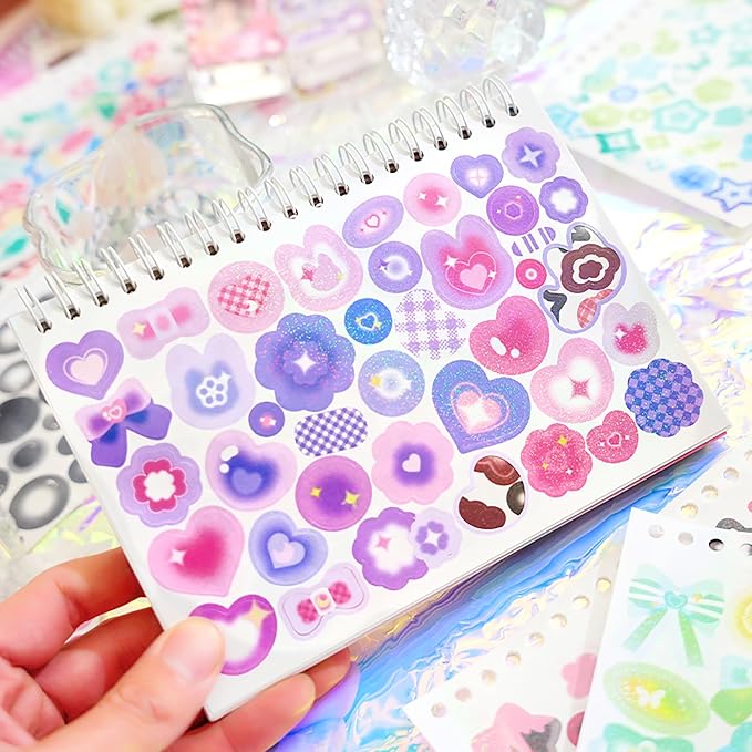 2500PCS Kpop Photocard Stickers Book - Glitter, Butterfly, Heart, Ribbons Deco Stickers for Kids, Girls, Boys
