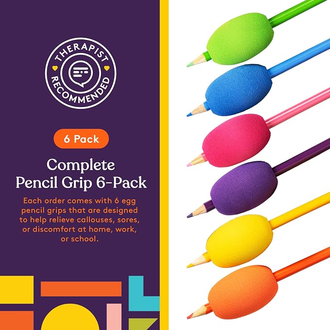 Special Supplies Egg Pen-Pencil Grips for Kids and Adults Colorful, Cushioned Holders for Handwriting, Drawing, Coloring - Ergonomic Right or Left-Handed Use - Reusable (Multicolor- 6 Pack)
