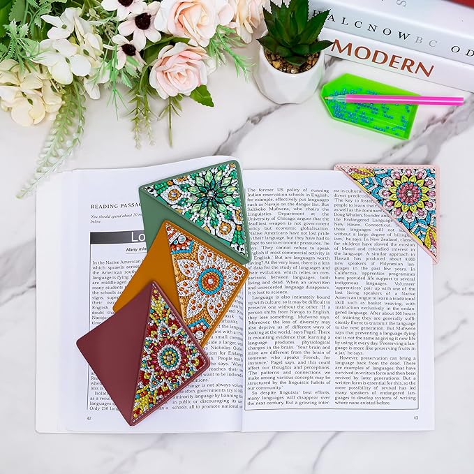 WIVICO 4Pcs Diamond Painting Bookmarks, Diamond Pearl Art Kits for Adults | DIY Diamond Dots Paint By Numbers Kit,Gifts for Book Lovers(Mandala)