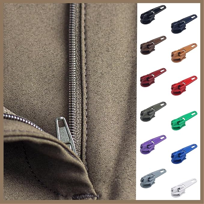 DOITEM 96Pcs Zipper Repair Kit: 3# Zipper Pull Rescue Kit for Clothing, Jackets, Purses, Luggage (12 Colors)