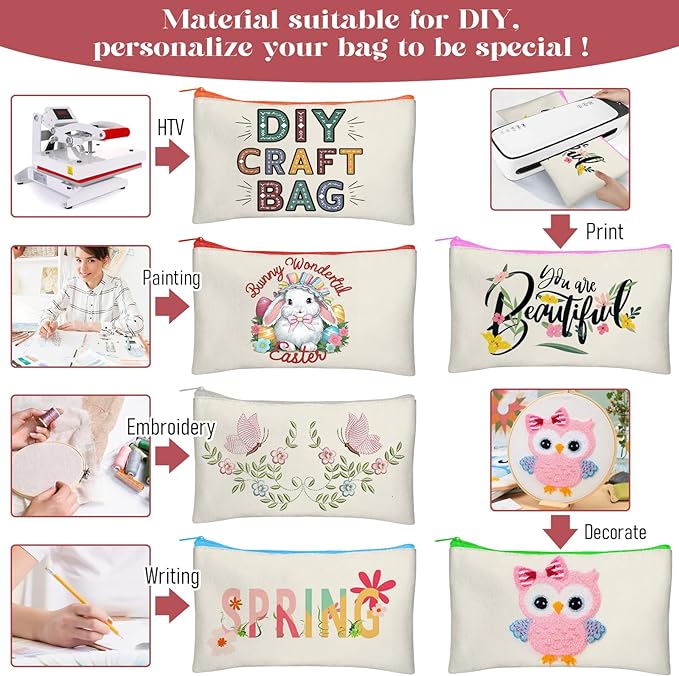 Legigo Blank Canvas Bags Zipper Pouch Makeup Bags Pencil Pouch Bulk | Multi-Purpose, Sturdy Canvas Pouch with Zipper, Cosmetic Travel Toiletry Bag for DIY Crafts, Gifts & Storage, 8.3 x 5 Inch