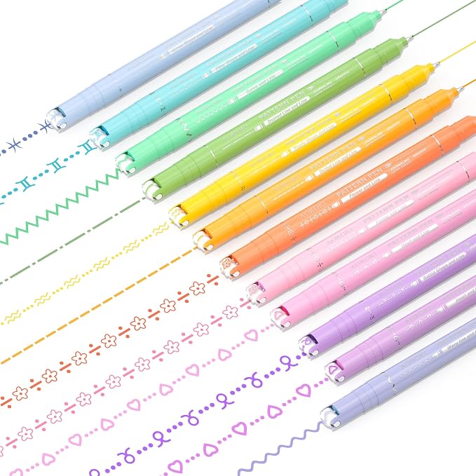 12 Colored Curve Highlighter Pen Set, 10 Different Shapes Dual Tip Marker Highlighters for Journaling Drawing Note Taking,Curve Highlighter pens for Planner Scrapbook School Supplies