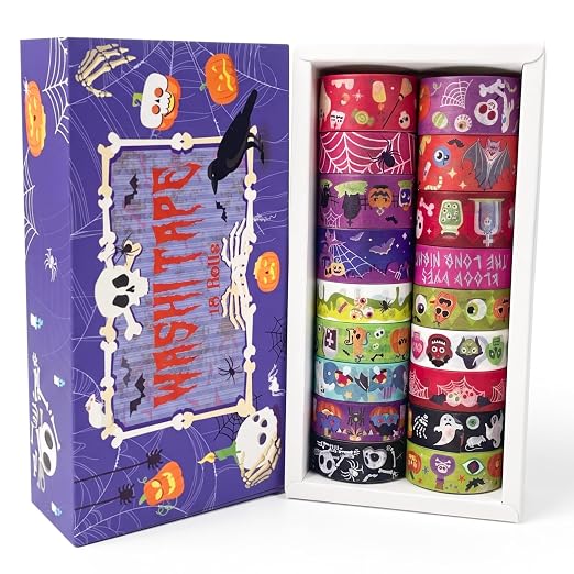 Halloween Washi Tape Set Pumpkin Scrapbook Tape 18 Rolls | Pumpkin Pattern Washi Tape Set With 18 Rolls, 0.59in and 0.79in Widths for Journaling, Scrapbooking and DIY Crafts