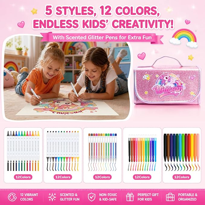 DreamyCandy 70 Pcs Washable Markers Set for Kids 4-8, Unicorn Art Set Gifts