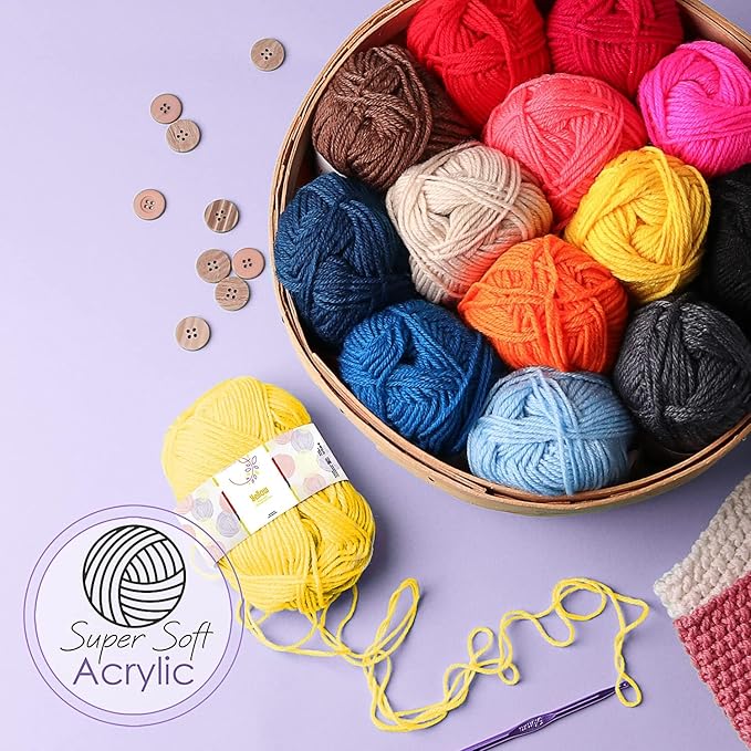 Hearth & Harbor Crochet Kit 114 Piece with 1500 Yards Assorted Yarn Kit, Ergonomic Hooks, Crocheting Instruction, Knitting & Crochet Supplies - Beginner Crochet Kits for Adults, Ideal for Amigurumi
