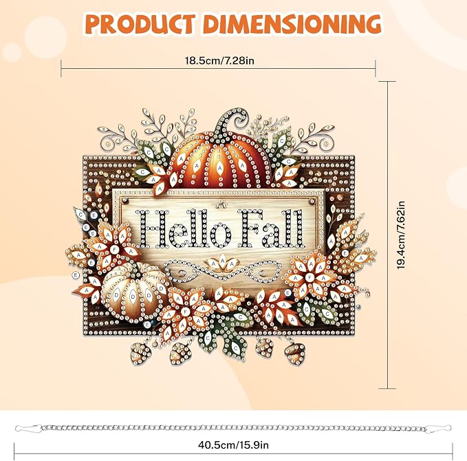 Bowetile Hello Fall Wreath Diamond Art Hanging Kits for Adults, Thanksgiving Diamond Art Suncatchers Autumn, 5D Halloween Diamond Painting Pendant Window Ornament Gifts for Home Door Decor