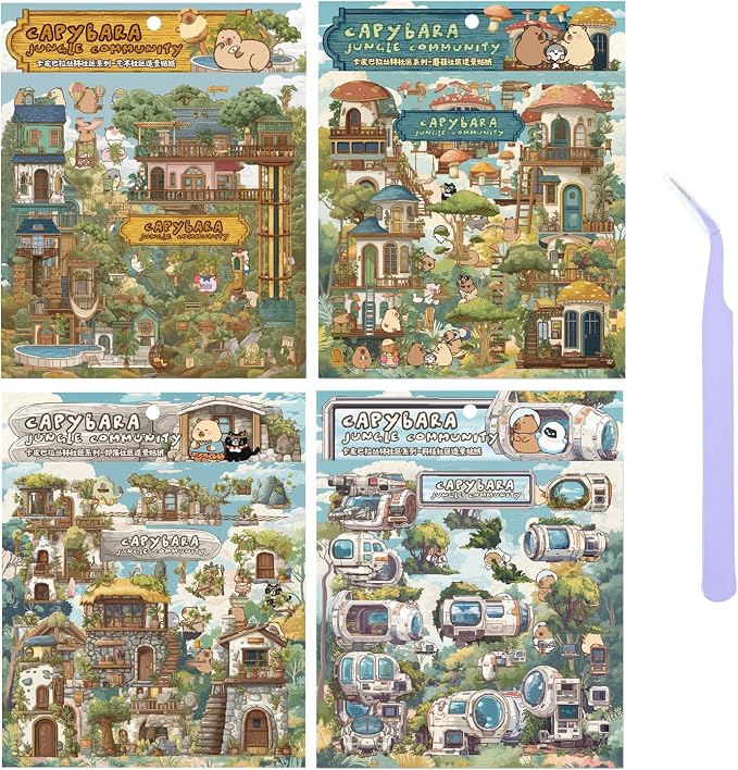Girls DIY Miniature 3D Scene Stickers, 4 Sets, for Crafts and Scrapbooking