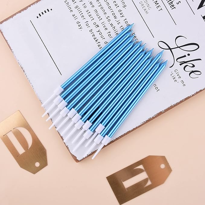 PHD CAKE Blue Long Thin Metallic Birthday Candles, Cake Candles, Birthday Parties, Wedding Decorations, Party Candles