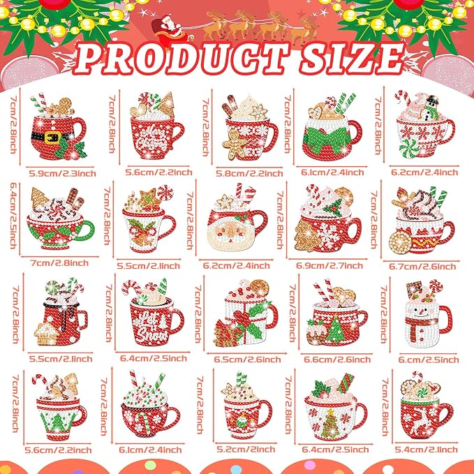 Tondiamo 20 Pcs Christmas Diamond Painting Keychain Kits with Tools Hot Cocoa Themed Art Key Chain Craft Kits Merry Christmas Cute Hanging Handmade 5D Art and Craft Supplies Accessories