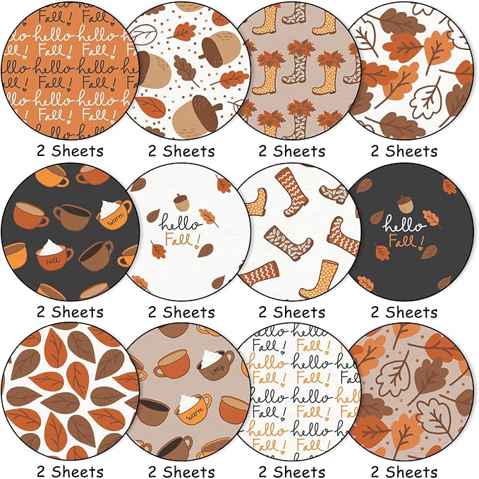 JarThenaAMCS 24 Sheets Fall Pattern Paper Maple Leaves Boots Double-Sided Scrapbook Specialty Paper for Thanksgiving Autumn DIY Crafts Card Making Photo Album Journal Decor, 6 x 6 Inch
