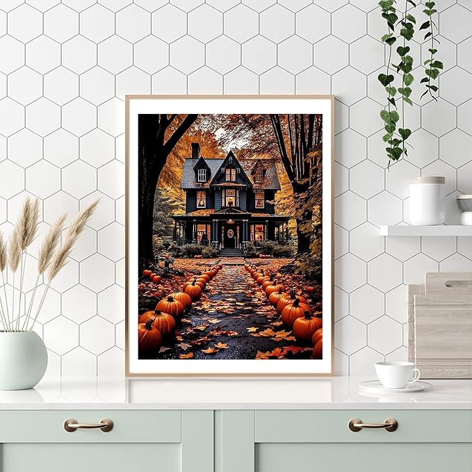 Landscape Paint by Number for Adults, Halloween Paint by Numbers for Adults | House Painting by Numbers for Gift Home Wall Decor (Halloween, 16x20 inch)