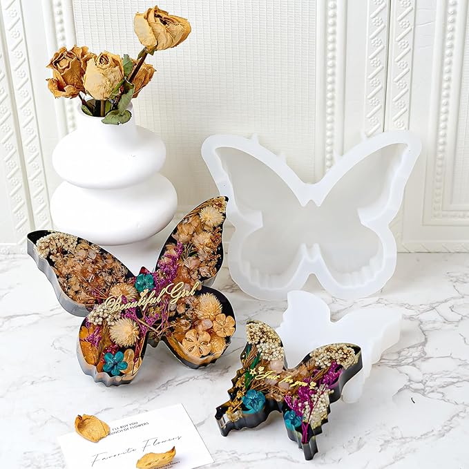 8'' Large Butterfly Resin Mold, 2 Sizes Deep Silicone Molds for Epoxy Resin | Silicone Butterfly Molds, Flexible Clear Resin Molds for Flower Preservation, Bookends, Insect Specimen, Christmas Home Decor