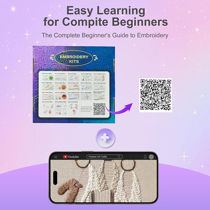 Huacan Embroidery Kit for Beginners with Tutorial Video & Gift Box | DIY Pre-printed Religion Patterns, 7.9×7.9 inch Fabric, Complete Embroidery Supplies with Gift Box for Beginners