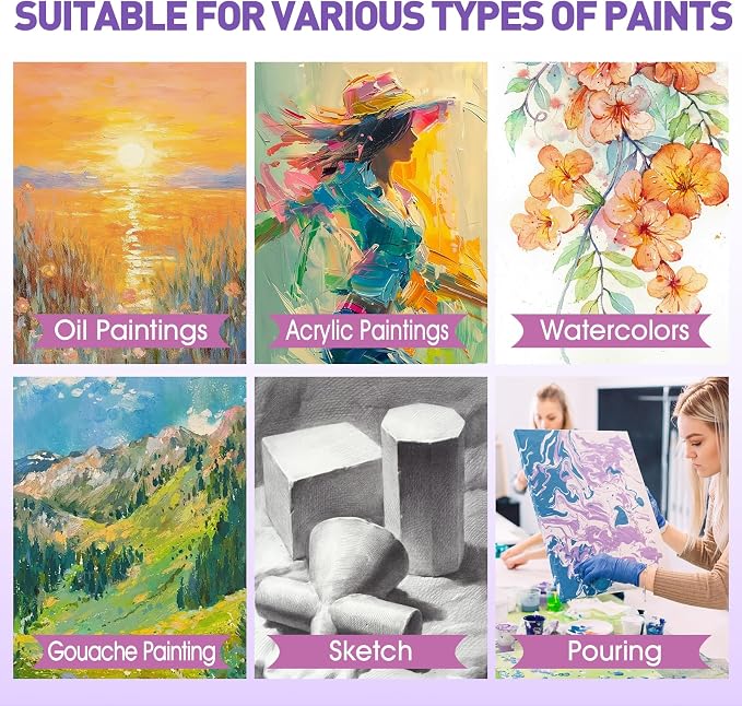 ESRICH 20x20 Stretched Canvas for Painting, 3 Pack Square Canvas for Painting Primed Acid-Free Framed Blank Canvas, Art Canvases for Beginners & Artists to Paint Oil, Acrylic, Pouring Painting.