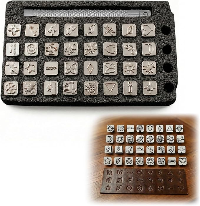 RJLCTH 33 Pcs Native American-Style Prints Leather Stamping Kit