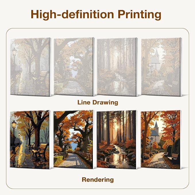 HeeBenor 4 Pack Autumn Paint by Numbers Kit for Adults Framed Canvas