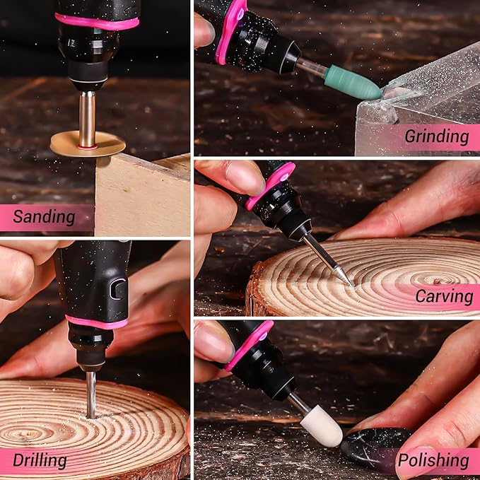 Mini Cordless Rotary Tool:DEKOPRO 3.7V Rotary Tool Variable Speed Display with Type-C Charging, Power Rotary Tool with 70 Accessories for Sanding, Engraving, Polishing, Drilling, Cutting, DIY (Pink)