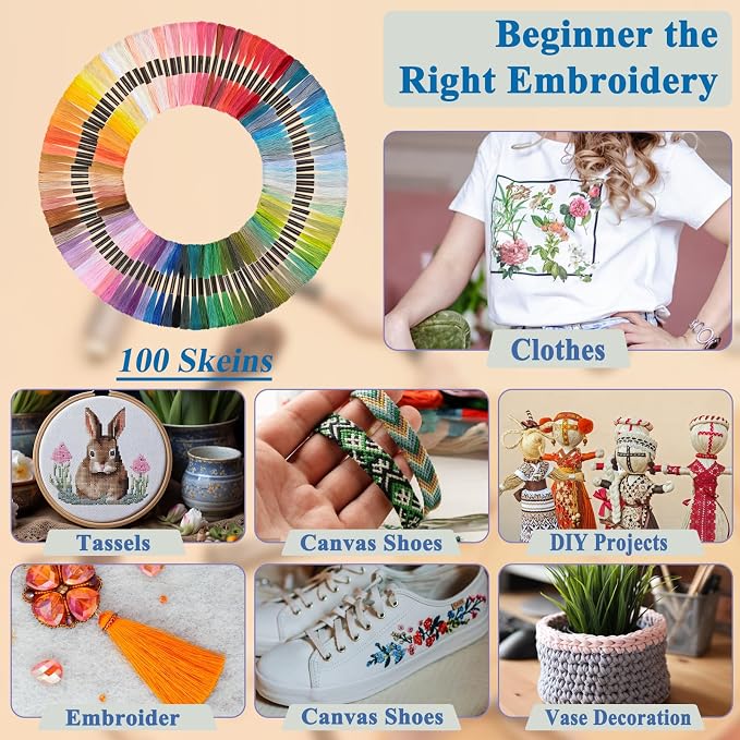 Amrules Friendship Bracelet String, 100 Pcs Embroidery Floss, Colorful | Including 344.5" Cotton Cross Stitch Thread, Hand Embroidery Thread for DIY Sewing and Embroidery Crafts Making with Tools