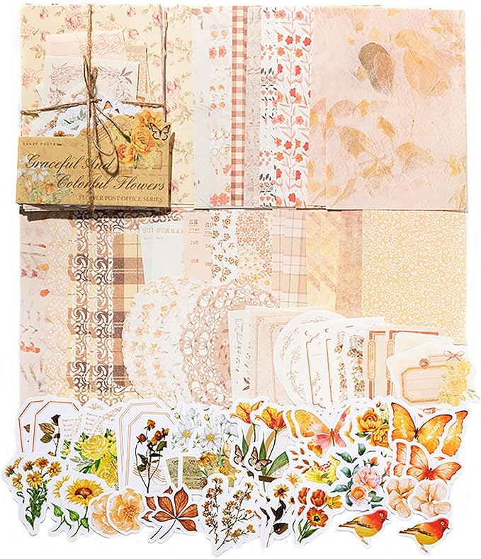 Doraking 100pcs Vintage Floral Scrapbook Paper Journaling Stickers Assorted Set, Material Paper Memo Junk Journal Supplies for Bullet Journaling Retro Crafts Planner Collage Card Album