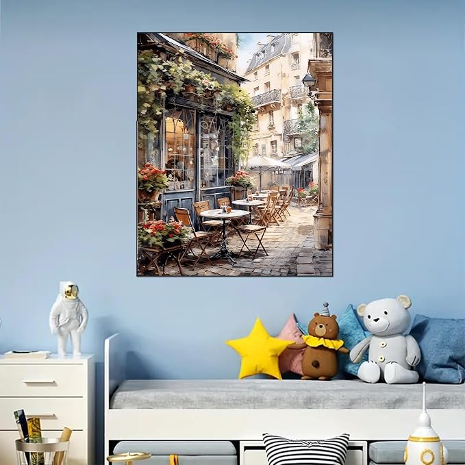 Arttoplus Street Cafe Paint by Numbers Kit for Adults Beginner 16x20 inch | Landscape Adult Paint by Number Kits on Canvas, Diy Oil Painting by Number for Gift Home Wall Decor (Without Frame)