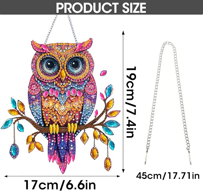SKRYUIE Owl Hanging Pearl Diamond Art Kits for Adults Suncatcher A12 | Special Shaped Crystal DIY Hanging Diamond Painting Kit, Gift for Mother Spring Summer Window Wreath Decor 7.49 x 6.7 Inch