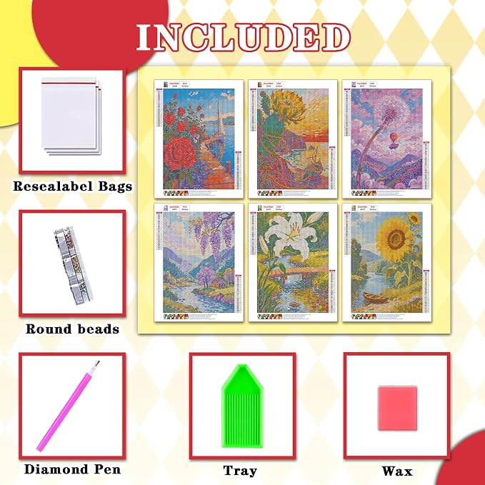 Leatrice 6 Pack Flower Diamond Painting Kits for Adults 5D Diamond Art Kits